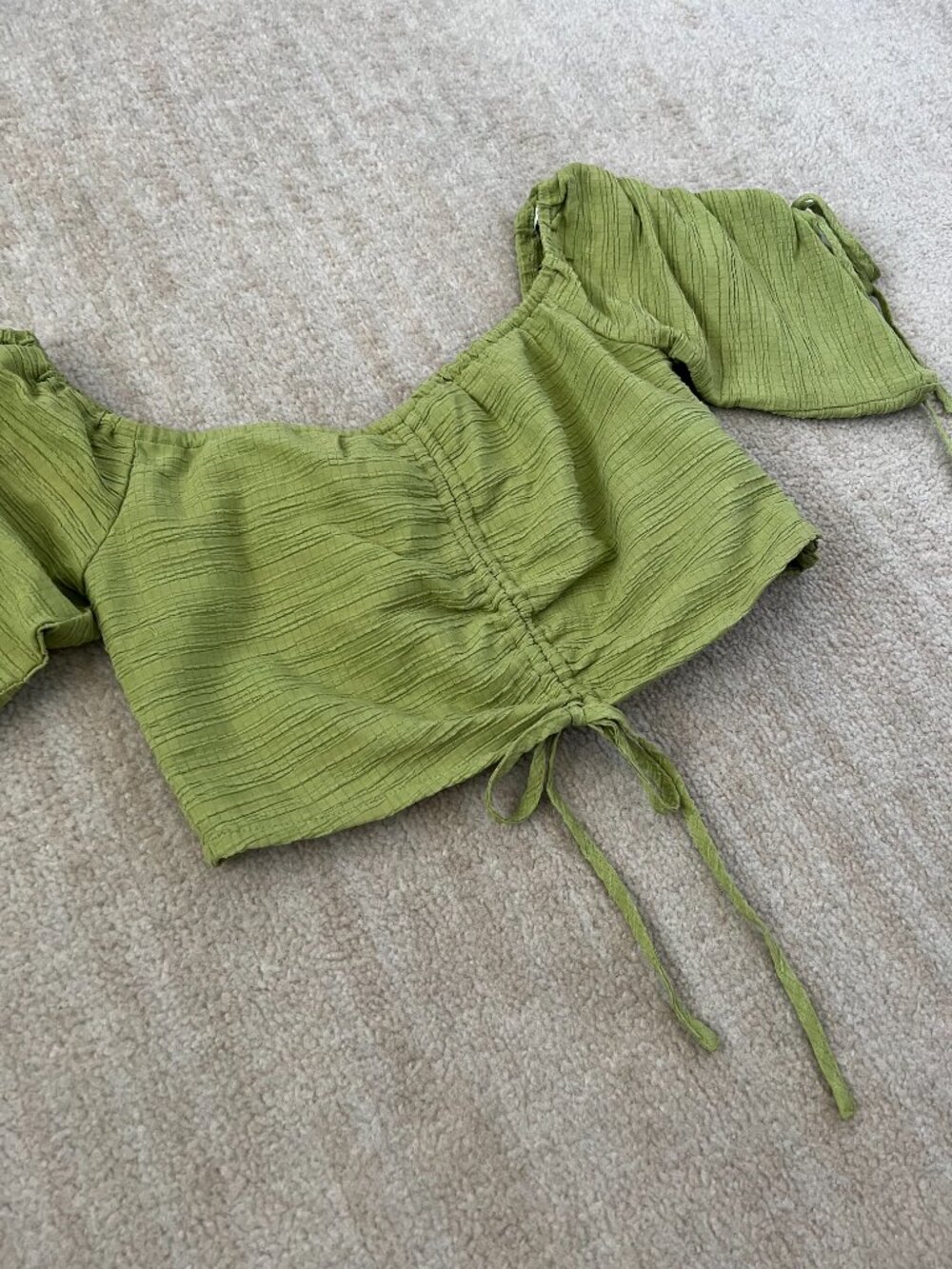 Lulus Midsummer Memories Summer Boho Off Shoulder Crop Top Blouse M Green - Picture 3 of 9